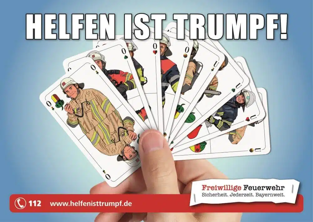Der Landesfeuerwehrverband Bayern und die bayerischen Feuerwehren sprechen eine Bitte zur Unterstützung ihrer neuen Kampagne "Helfen ist Trumpf" aus.