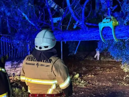 Feuerwehrmann beobachtet Kran-Einsatz