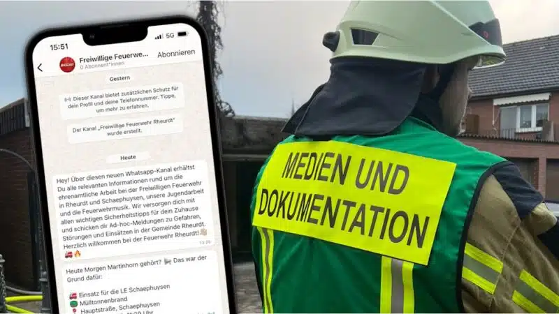 Stolz auf den neuen Kommunikationsweg: Der stv. Pressereferent der Feuerwehr Rheurdt, Markus Kibben, mit einer Vorschau des neuen WhatsApp-Kanals. Foto: Galka