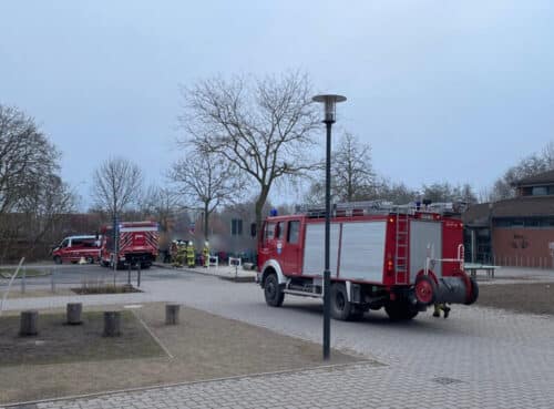 Am Sammelplatz warteten die Schulkinder auf die Anweisungen der Feuerwehrleute. Foto: Eric Bauer.