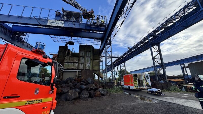 Drehleiter und Rettungswagen der Feuerwehr Mülheim an der Ruhr: Im Einsatz zur schonenden Patientenrettung. (Foto: Feuerwehr Mülheim an der Ruhr)
