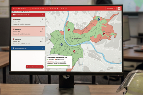 Geodatenbasiertes Tool: Es ermöglicht Freiwilligen Feuerwehren die Standortanalyse per Mausklick. (Foto: Ubilabs GmbH)