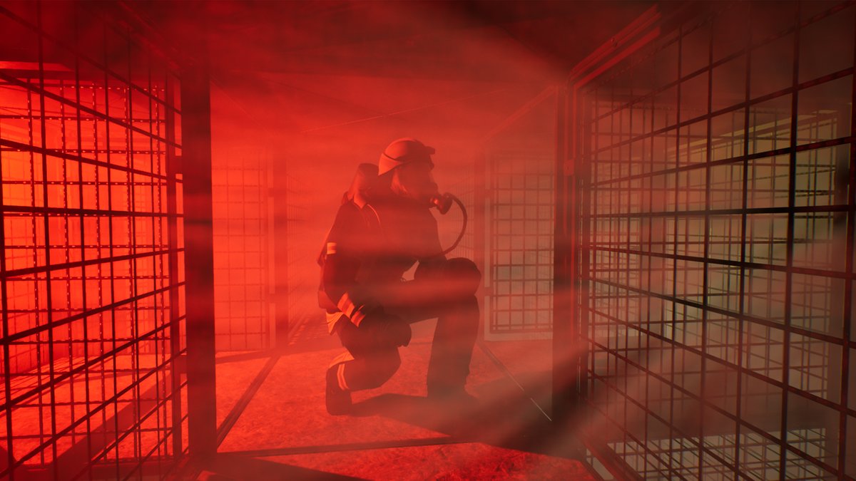 Verrauchte Einsatzumgebung: Zum Training gehört der Umgang mit Atemschutzausrüstung und Wärmebildkamera. (Screenshot: Aerosoft)
